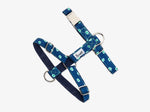 Harnais pour chien denim bleu brut à fleurs