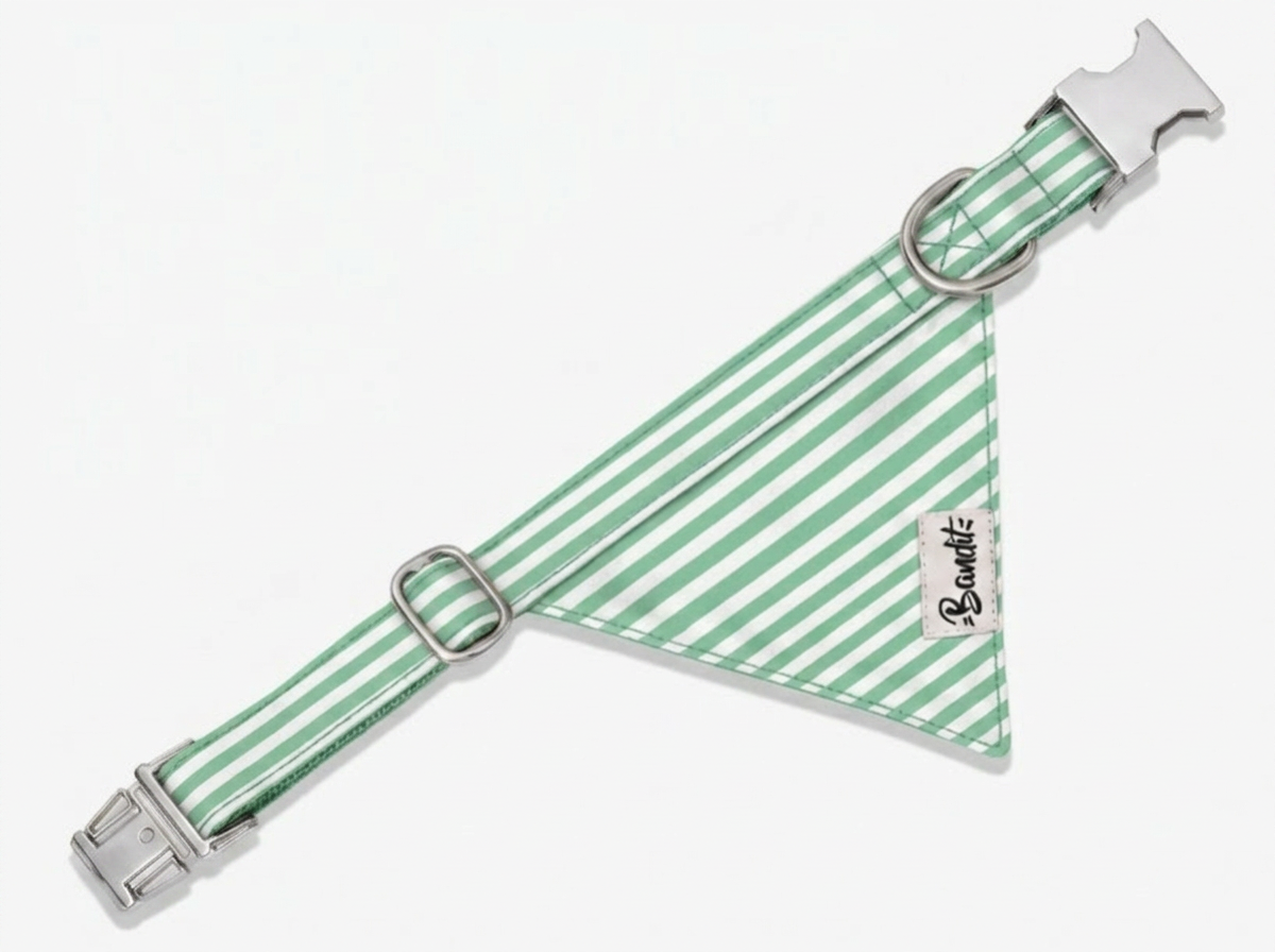 Bandana pour chien rayé vert et blanc