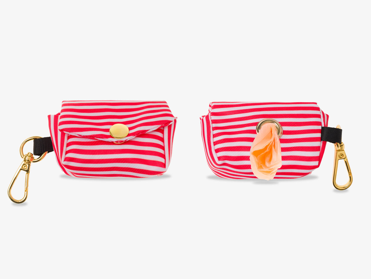 Pochette pour sacs à crottes rayée rouge et blanc