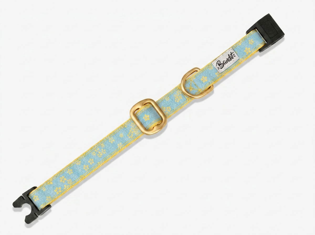 Collier pour chat jean fleurs jaunes