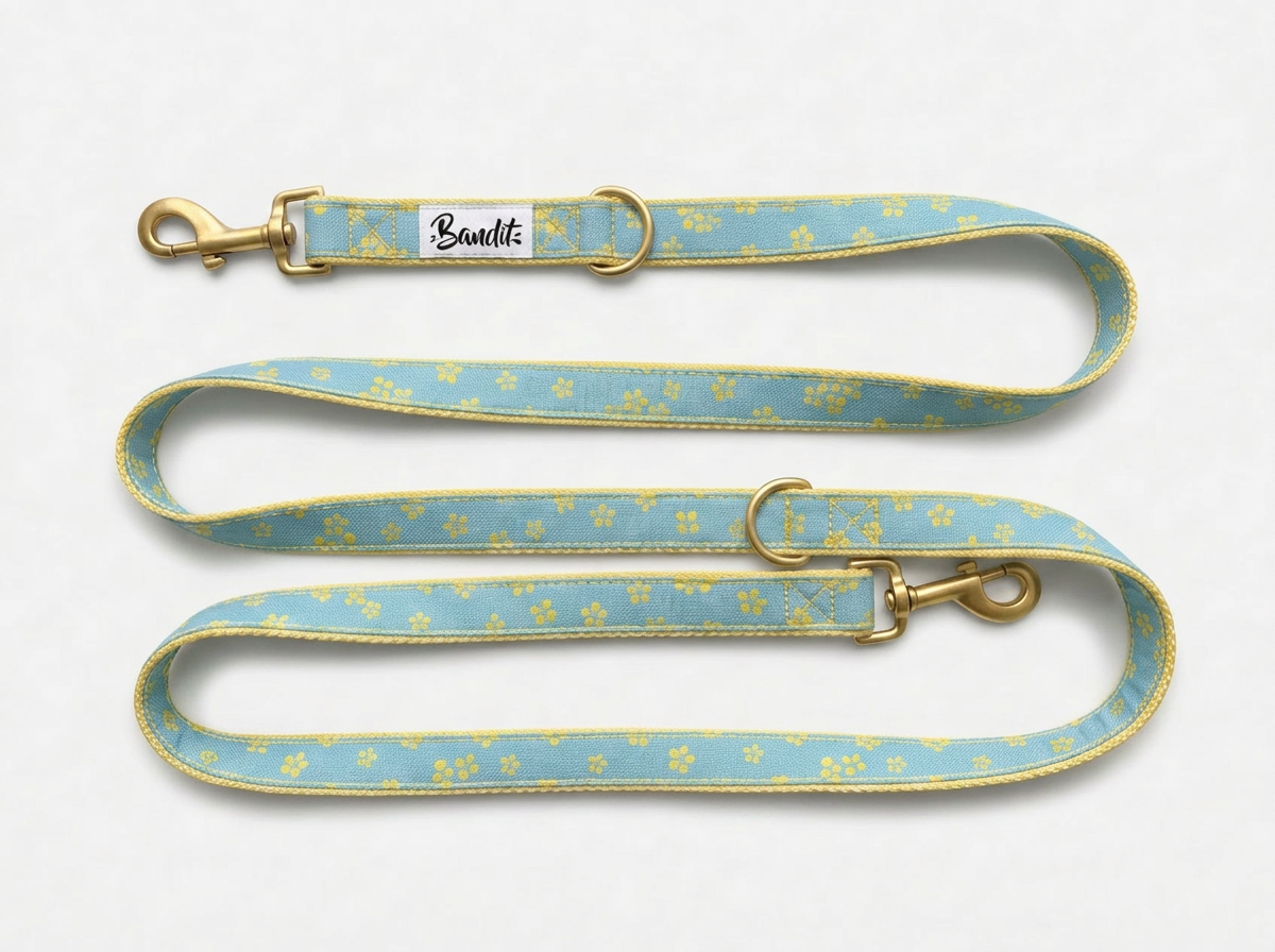 Laisse pour chien jean fleurs jaunes