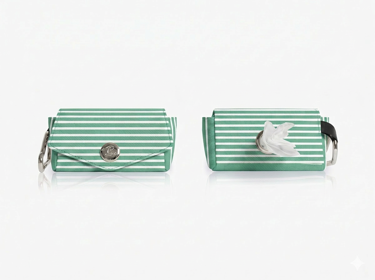 Pochette pour sacs à crottes rayée vert et blanc
