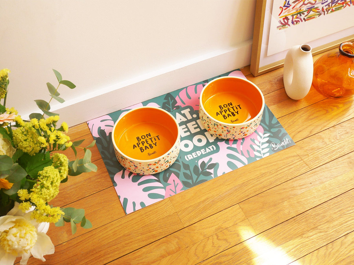 Tapis de gamelle eat, sleep, poop