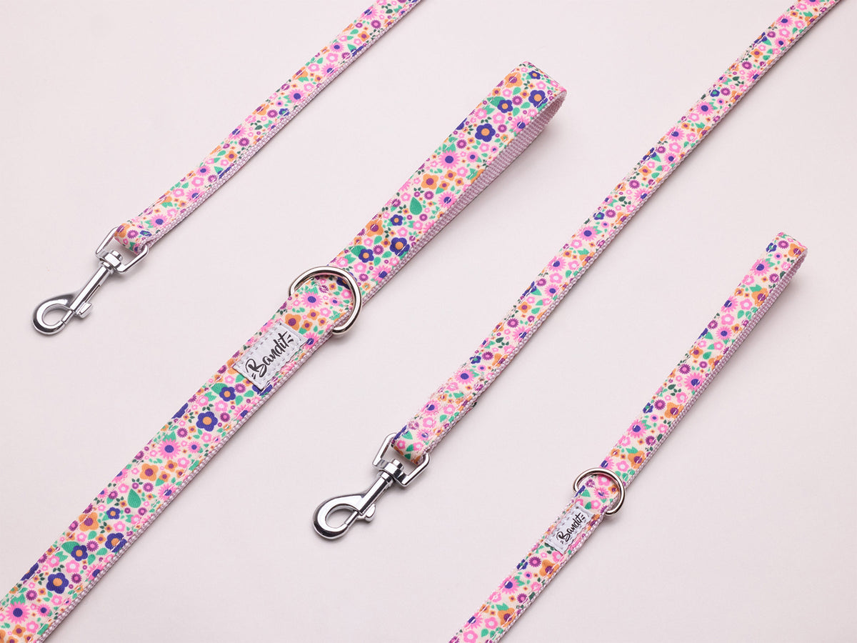 Laisse pour chien imprimé rose fleuri