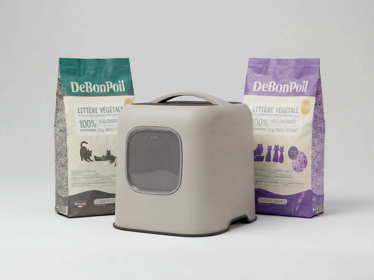 Pack Bac à litière Rotho + Litière DeBonPoil végétale 15L