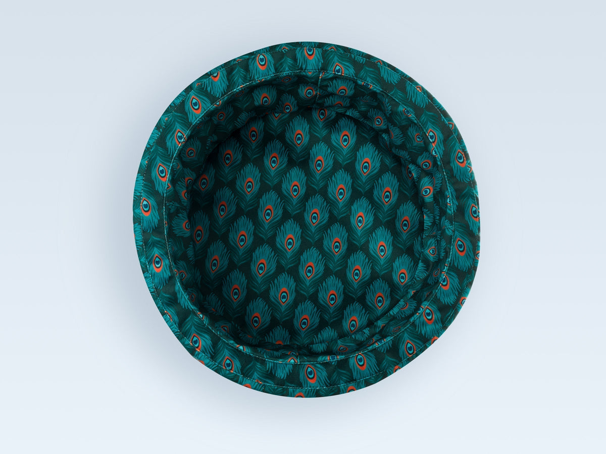Panier rond pour chat, motif Plumes de paon