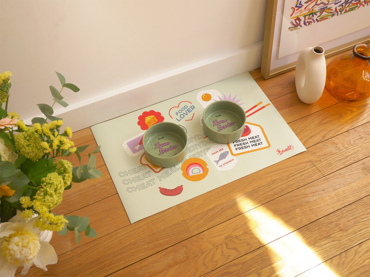 Tapis de gamelle stickers chien et chat