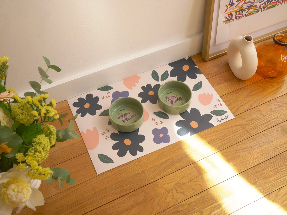 Tapis de gamelle floral chien et chat