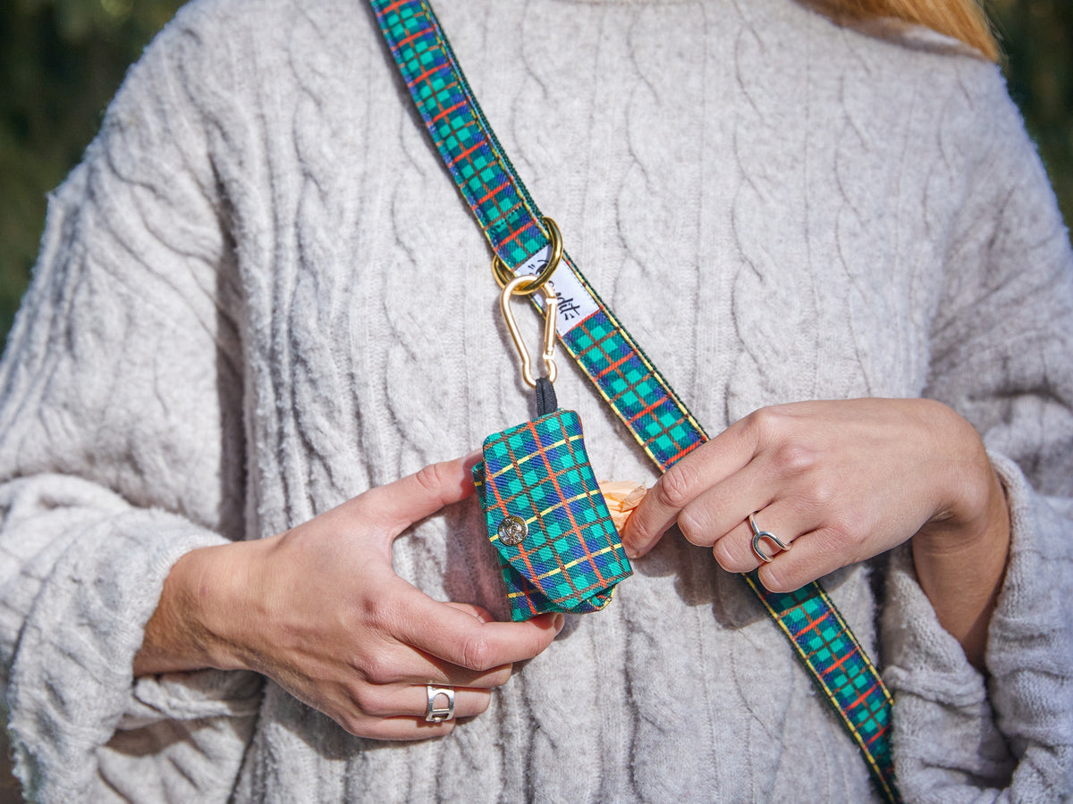 Pochette pour sacs à crottes, tartan vert